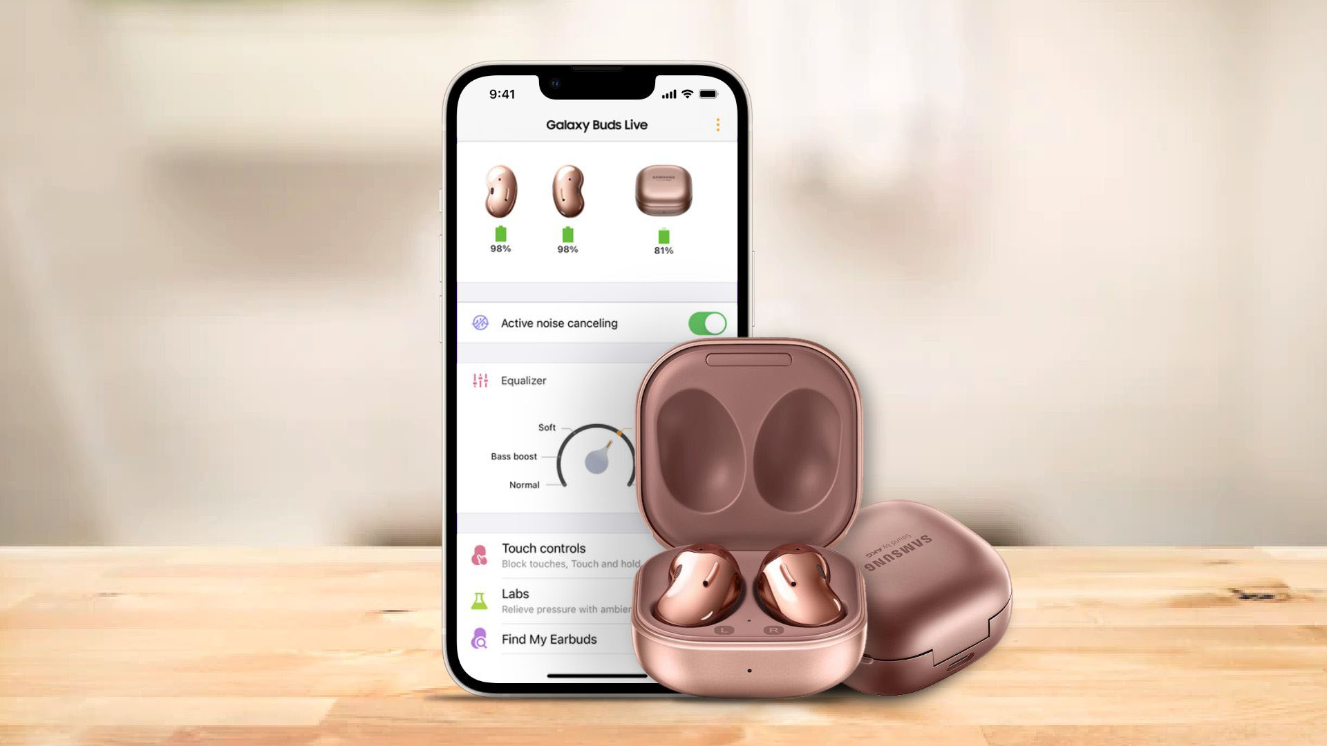 Galaxy buds app showing functions in-app interface