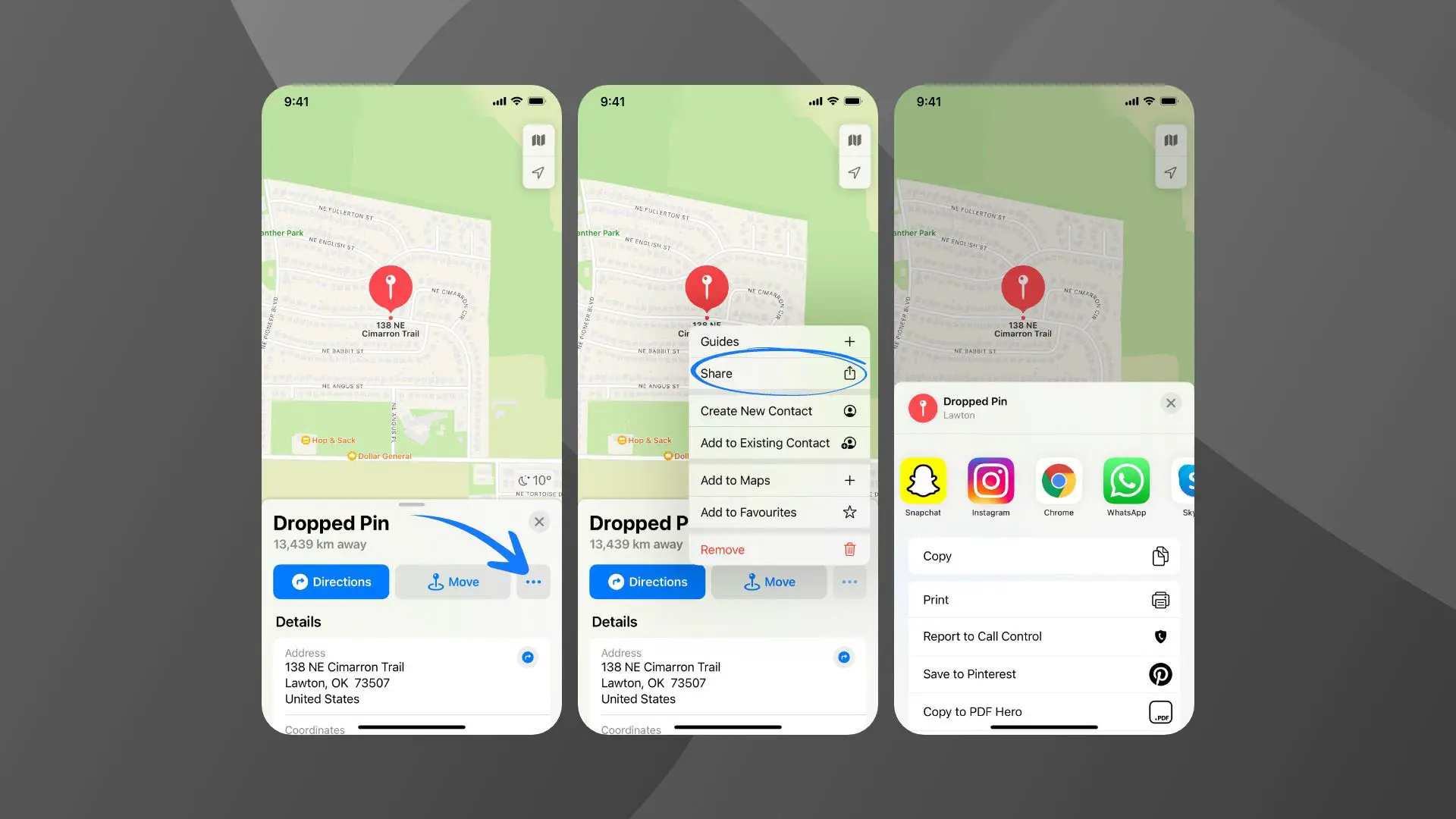 Show pin sharing options on both apple and Google map (2 slides)