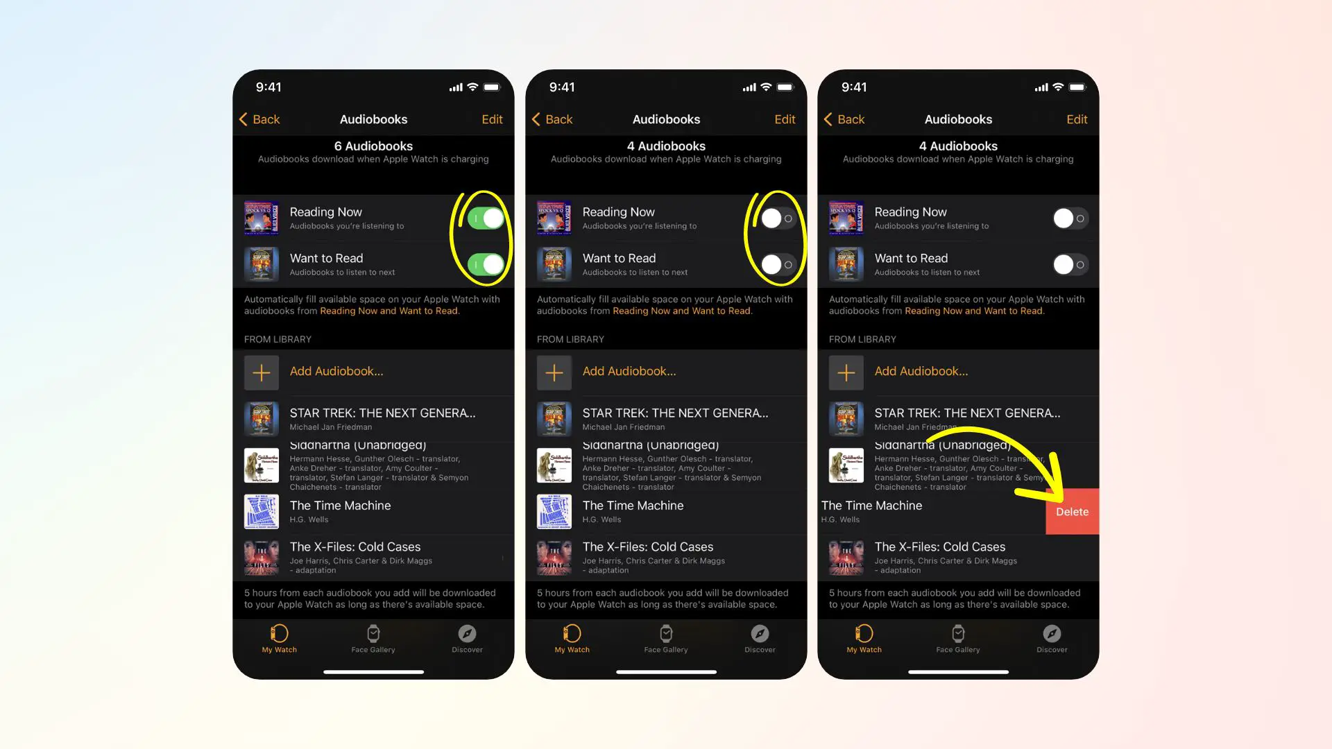 Steps on how to free up storage on Apple Watch by removing audiobooks from your iPhone