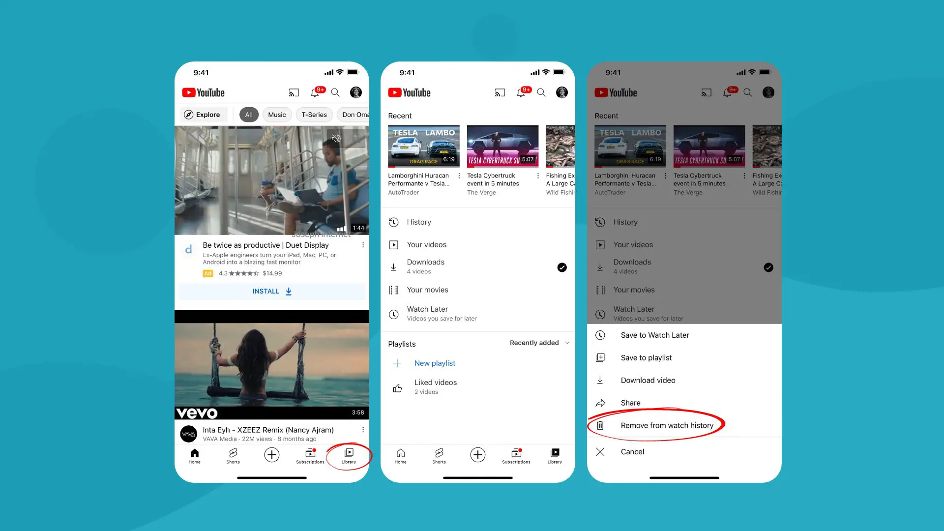 how to clear individual YouTube watch history on iPhone