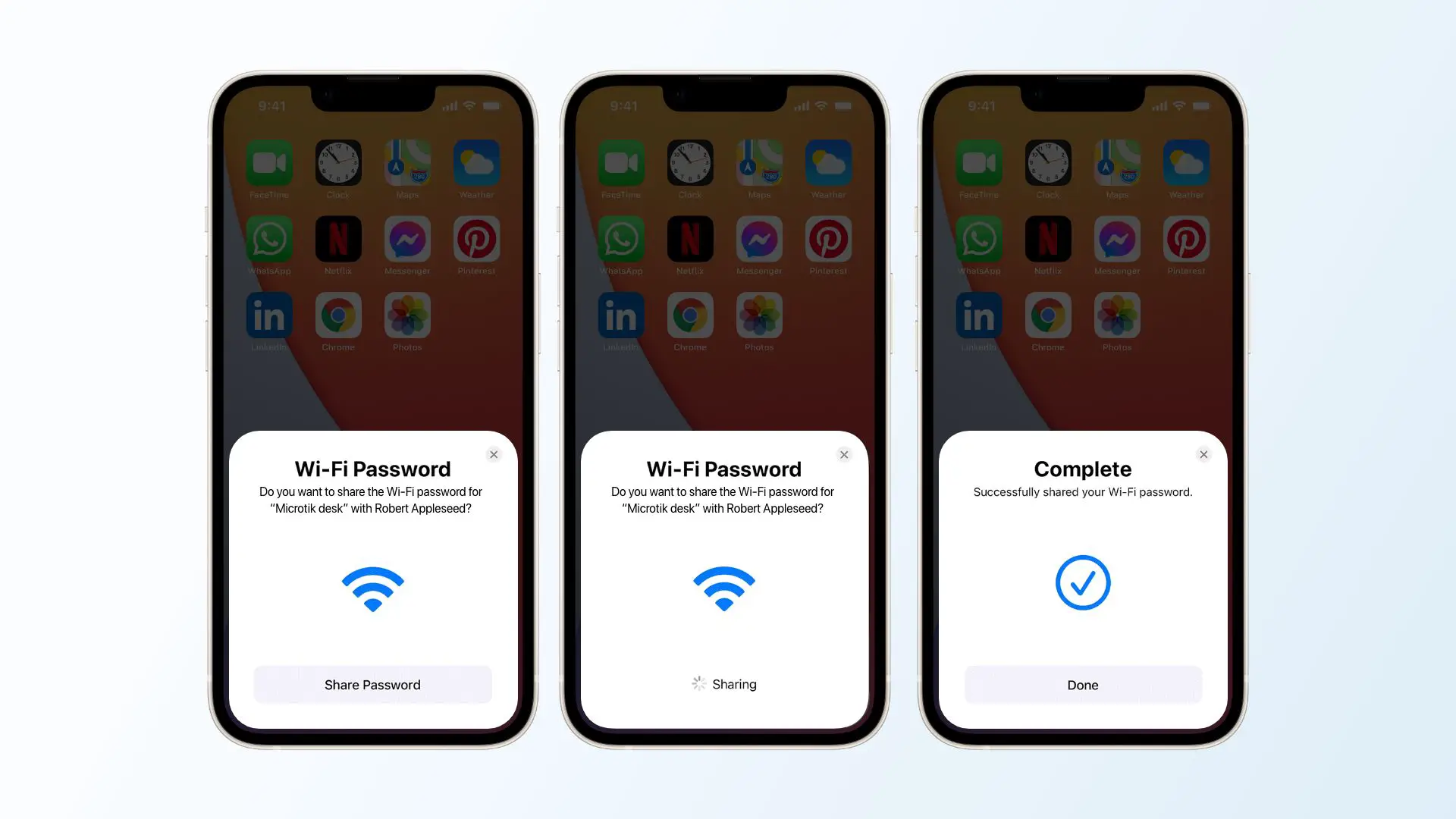 steps on how to share wifi password from iphone to mac